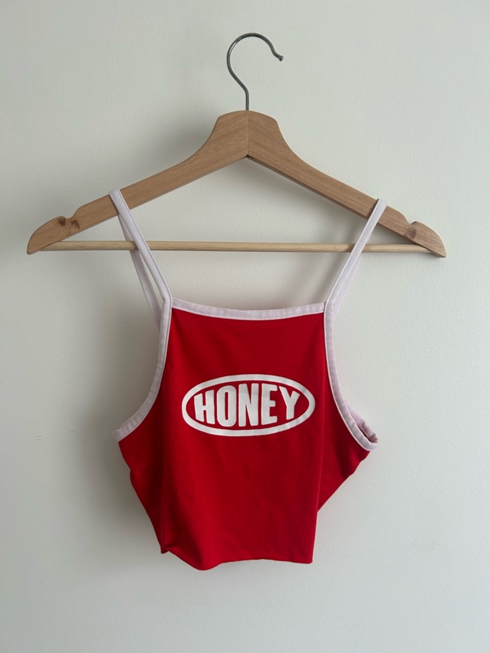 Red 'HONEY' Graphic Crop Tank with White Trim